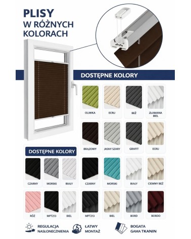 Plisy okienne na wymiar – montaż bezinwazyjny lub standardowy | Bogata gama kolorów